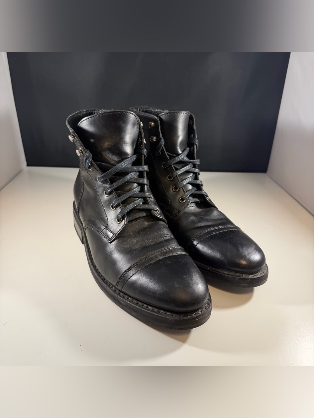 Thursday Boot Company Mens Black Leather Captain Lace Up Boots- Size 10